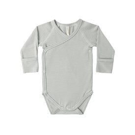 Quincy Mae Quincy Mae Side Snap Bodysuit - Sage Micro Stripe