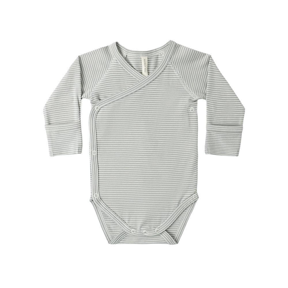 Quincy Mae Side Snap Bodysuit - Sage Micro Stripe