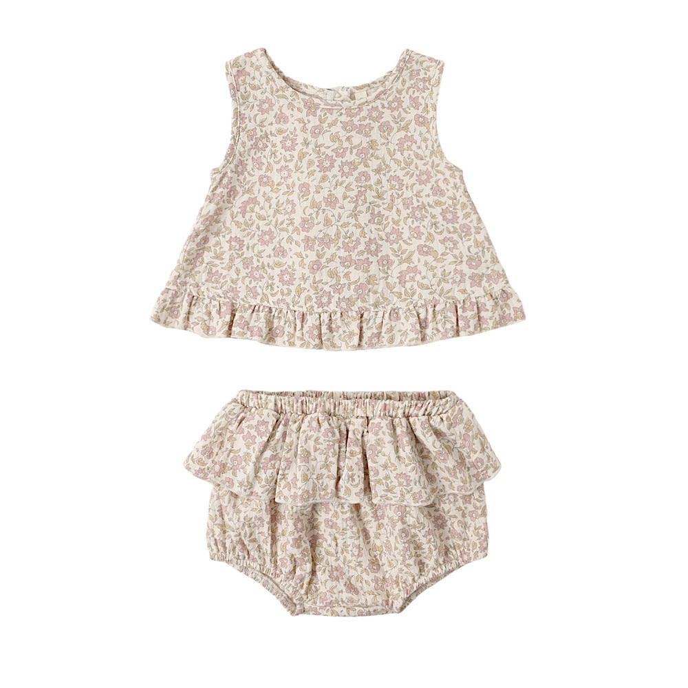 Quincy Mae Ruffled Tulip Top + Bloomer Set - Dahlia