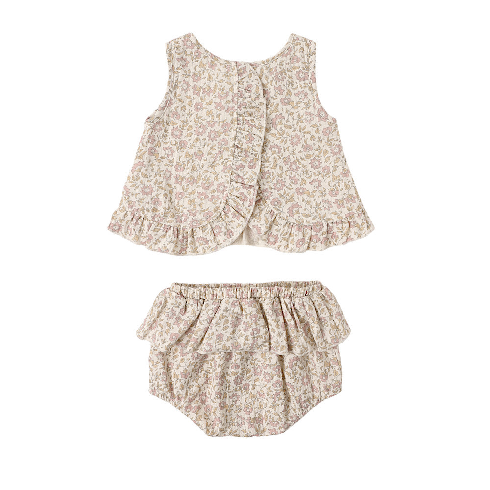 Quincy Mae Ruffled Tulip Top + Bloomer Set - Dahlia