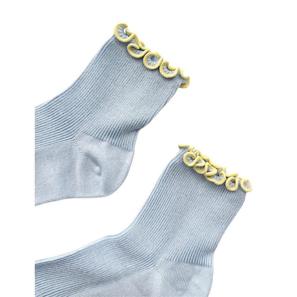Le Bon Shoppe Petite Ruffled Modal Socks - Baby Blue/Butter