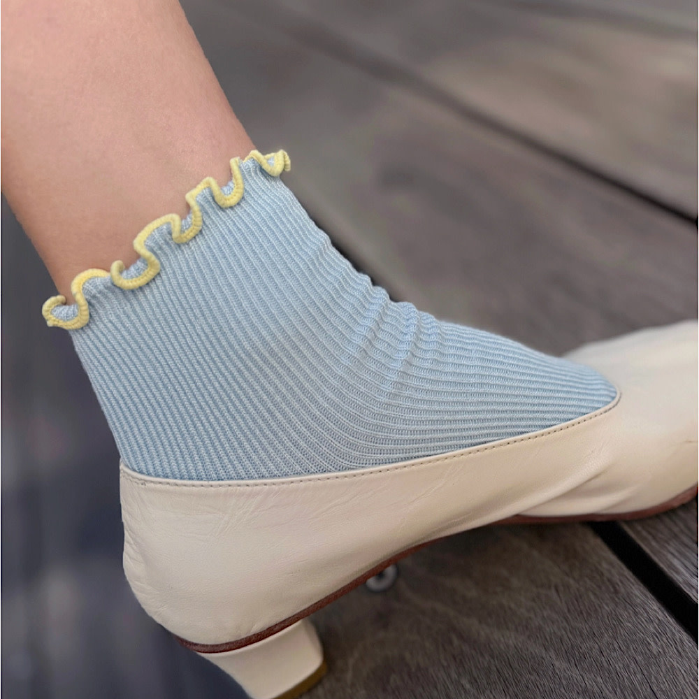 Le Bon Shoppe Petite Ruffled Modal Socks - Baby Blue/Butter