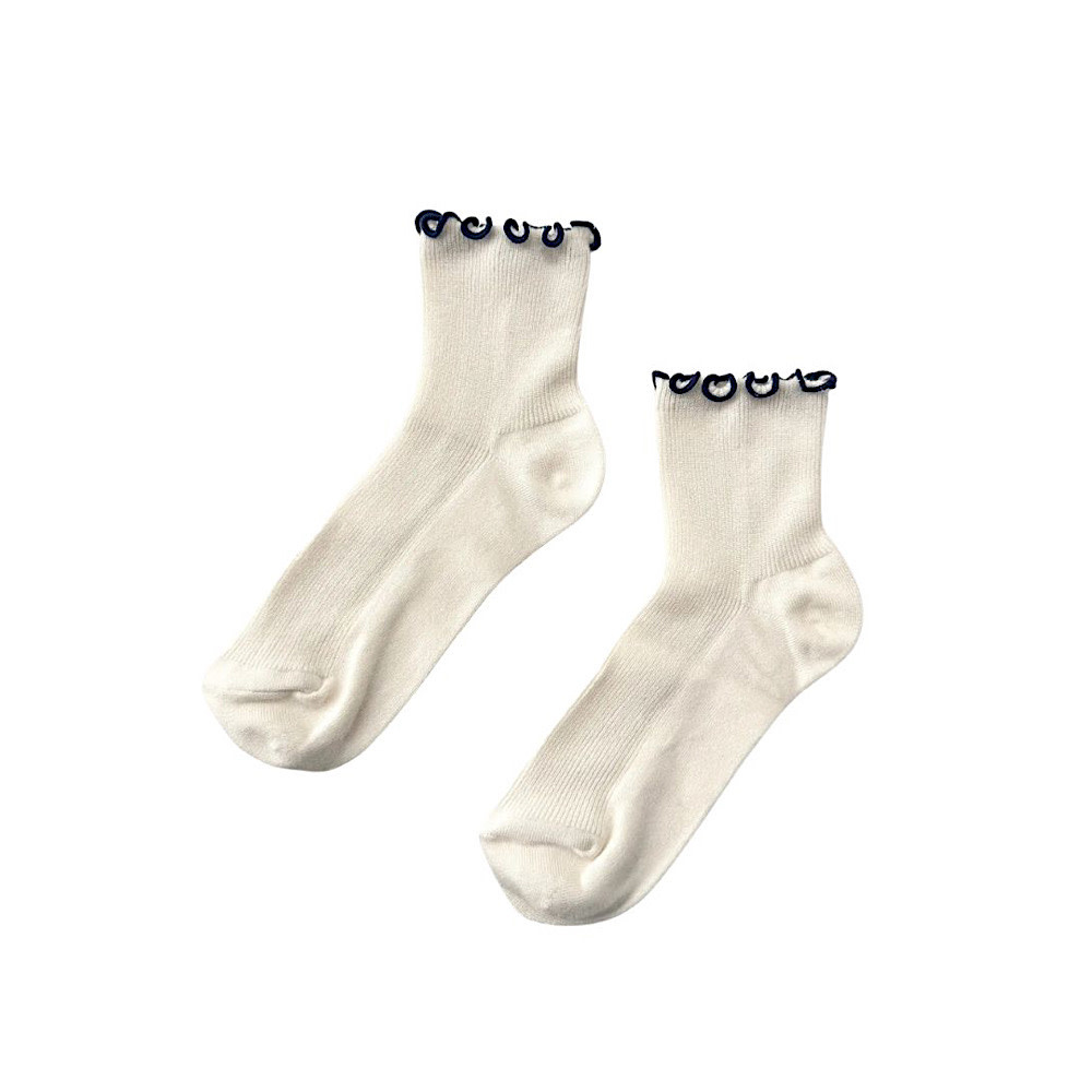 Le Bon Shoppe Le Bon Shoppe Petite Ruffled Modal Socks - Soft White/Navy