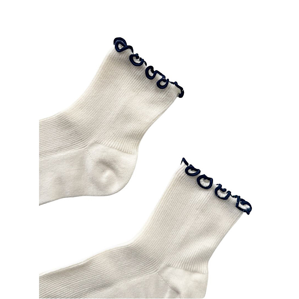 Le Bon Shoppe Petite Ruffled Modal Socks - Soft White/Navy