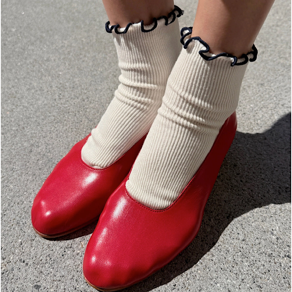 Le Bon Shoppe Petite Ruffled Modal Socks - Soft White/Navy