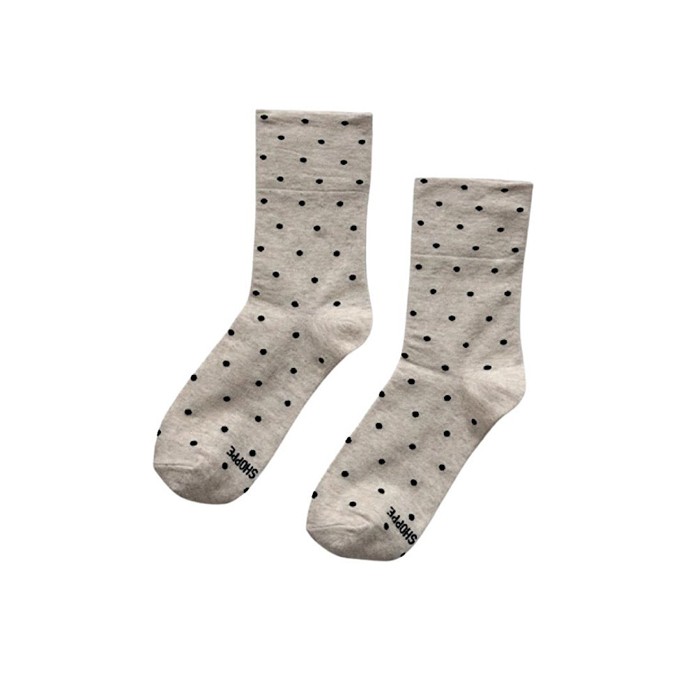 Le Bon Shoppe Sneaker Socks - Oatmeal/Black Polka Dots