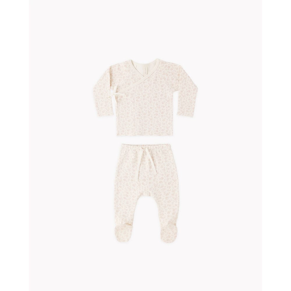 Quincy Mae Wrap Top + Footed Pant Set - Ditsy