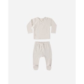 Quincy Mae Quincy Mae Wrap Top + Footed Pant Set - Oat Micro Stripe