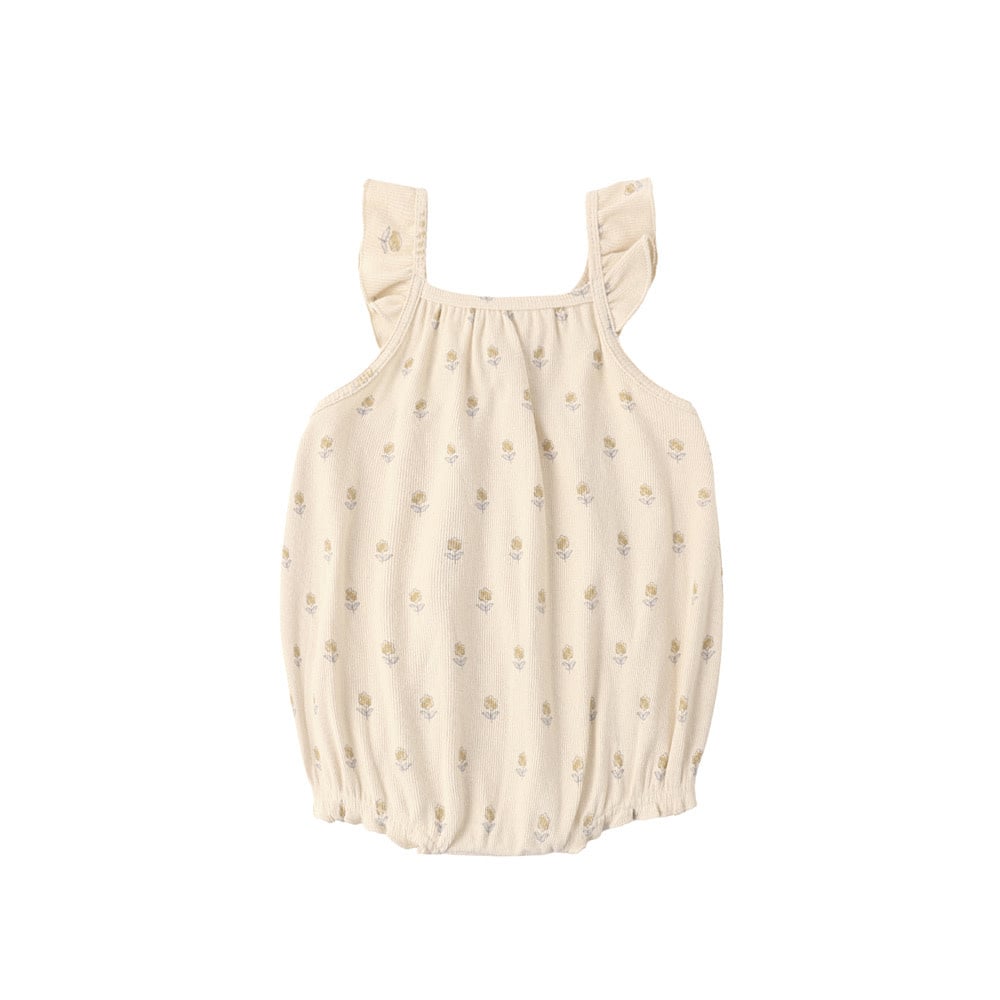 Quincy Mae Ribbed Ruffle Romper - Buttercup
