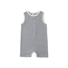 Quincy Mae Quincy Mae Ribbed Henley Romper - Ocean Stripe