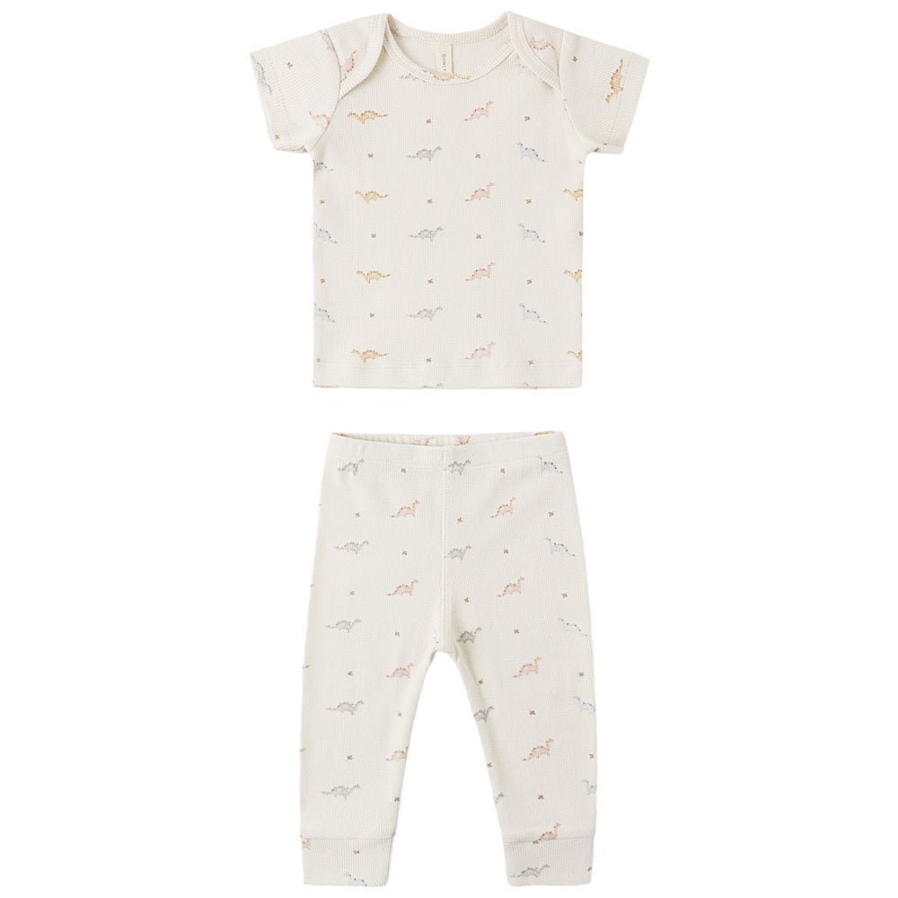 Quincy Mae Ribbed Short Sleeve Tee + Leggings Set - Dinos