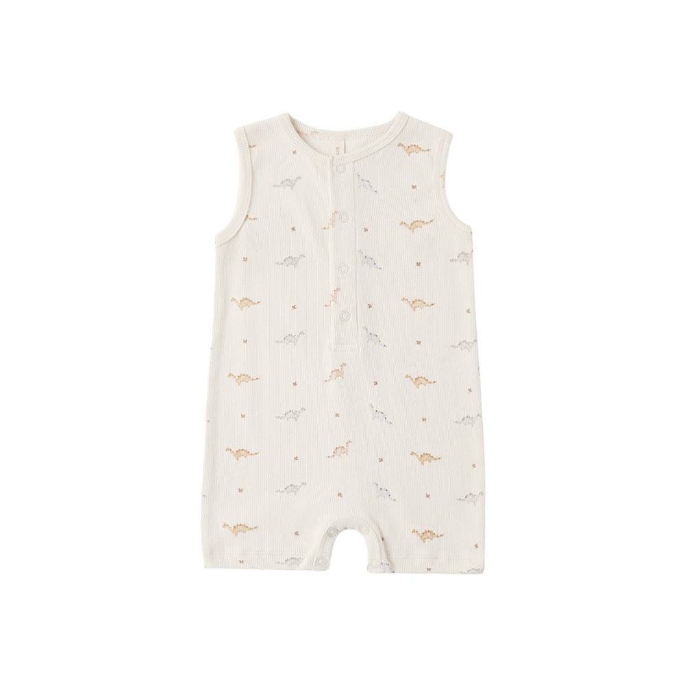 Quincy Mae Quincy Mae Ribbed Henley Romper - Dinos