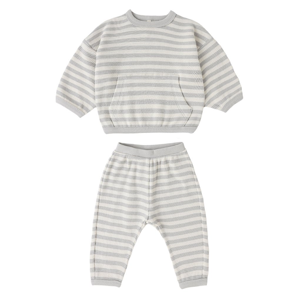 Quincy Mae Waffle Sweater Set - Sky Stripe