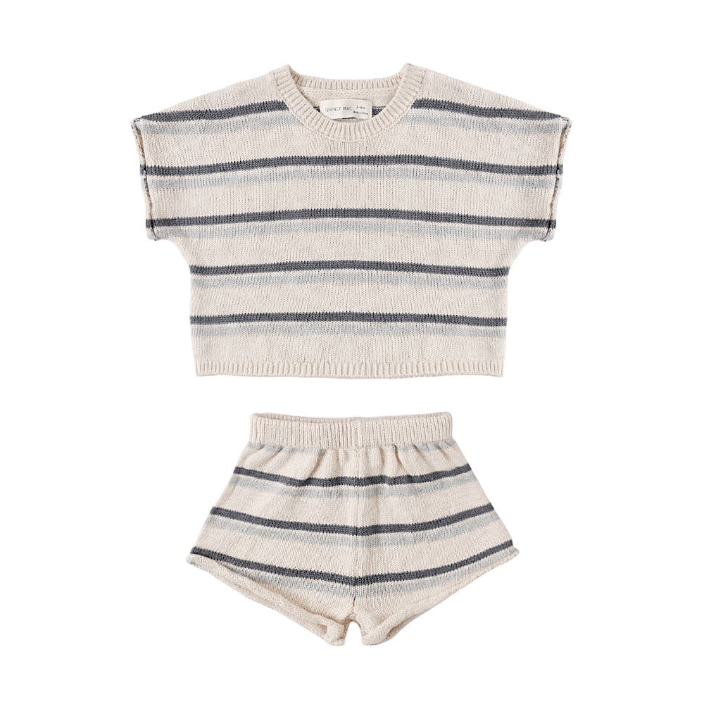 Quincy Mae Quincy Mae Relaxed Summer Knit Set - Ocean Stripe