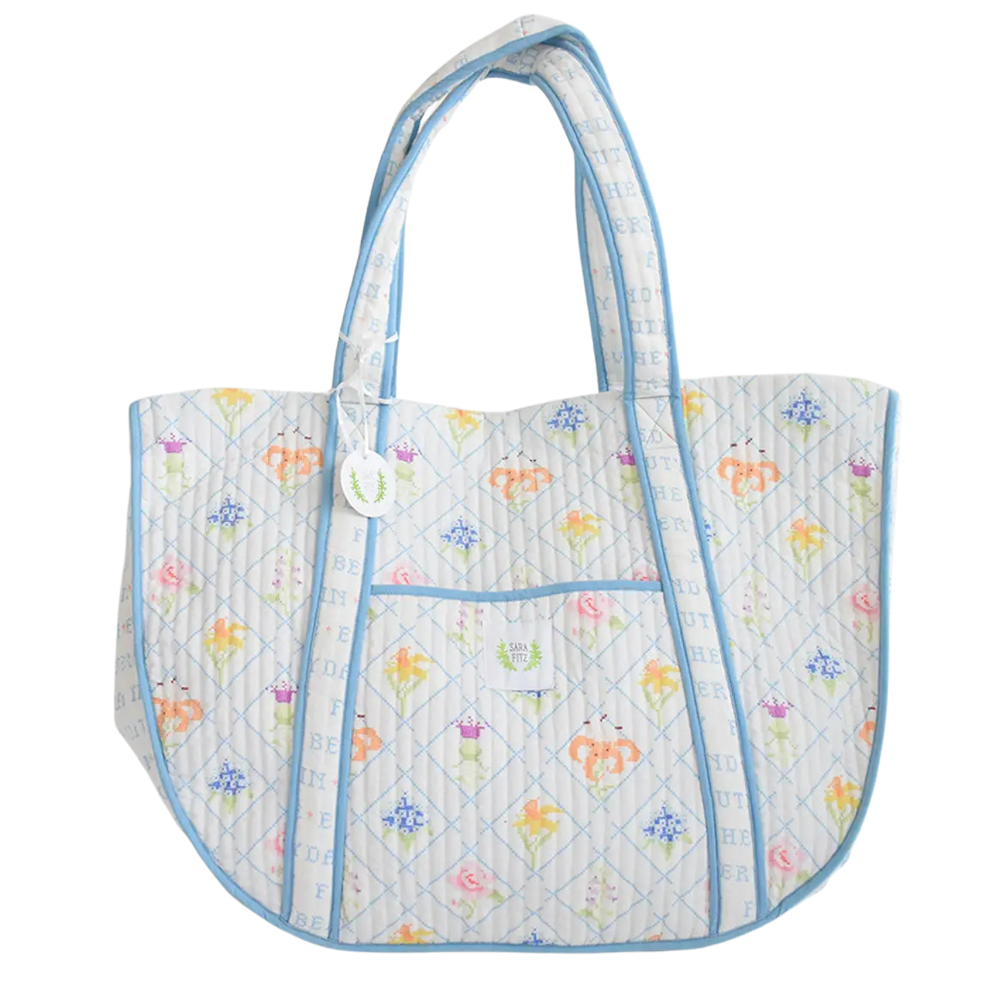 Sara Fitz Quilted Expandable Tote - Cross Stitch Floral