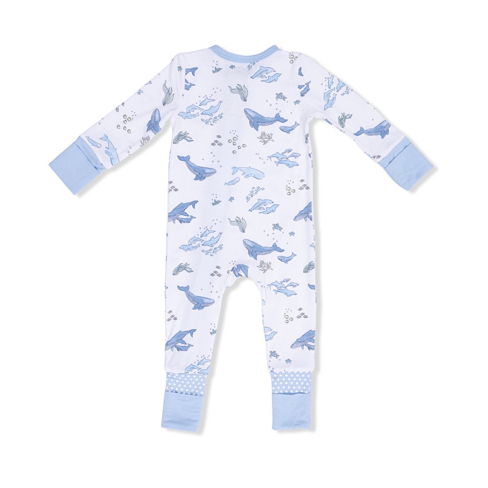 Angel Dear Convertible Romper - Watercolor Blue Whales