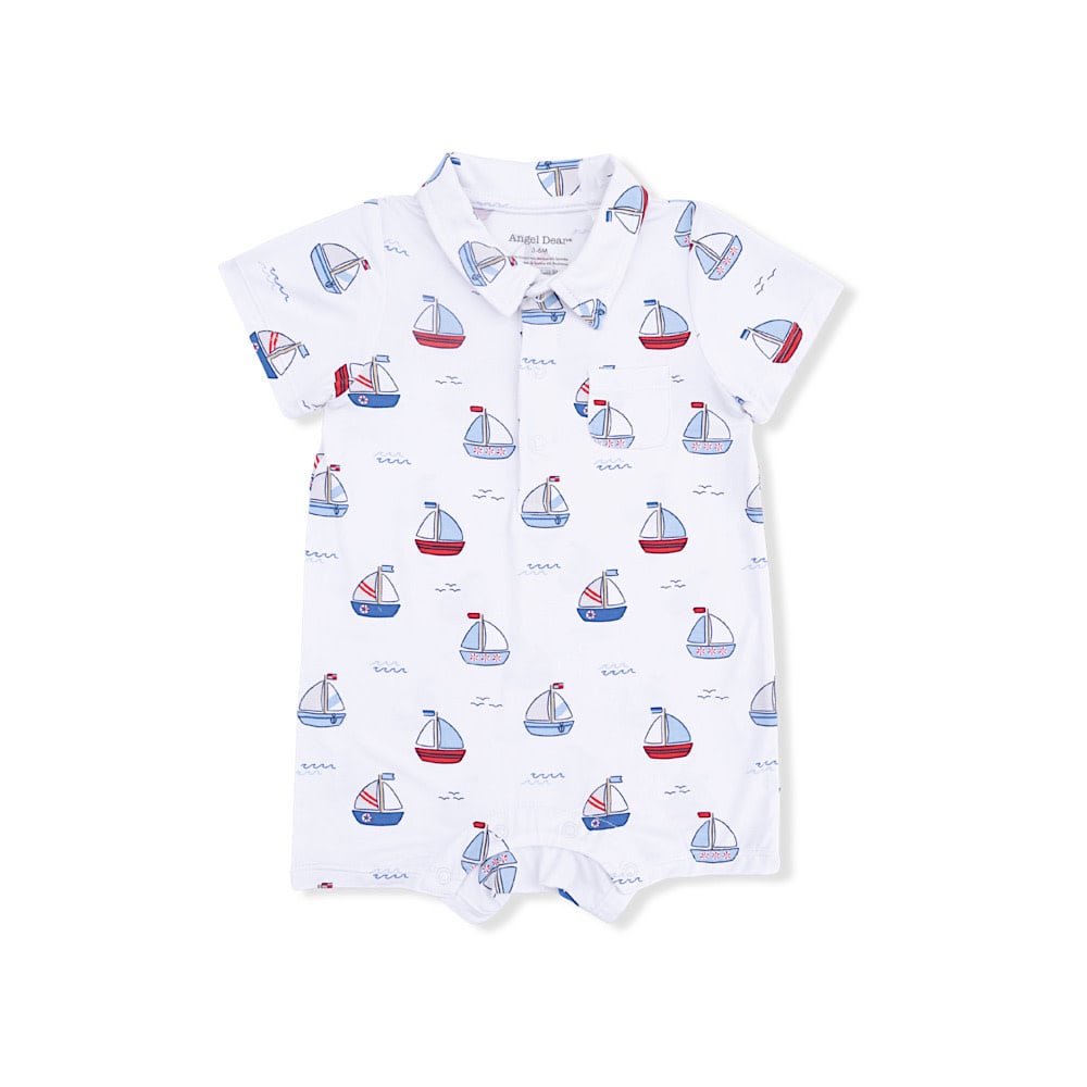 Angel Dear Polo Shortie - Bubbly Sailboats Blue