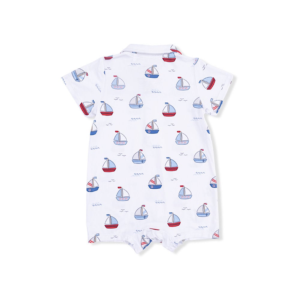 Angel Dear Polo Shortie - Bubbly Sailboats Blue
