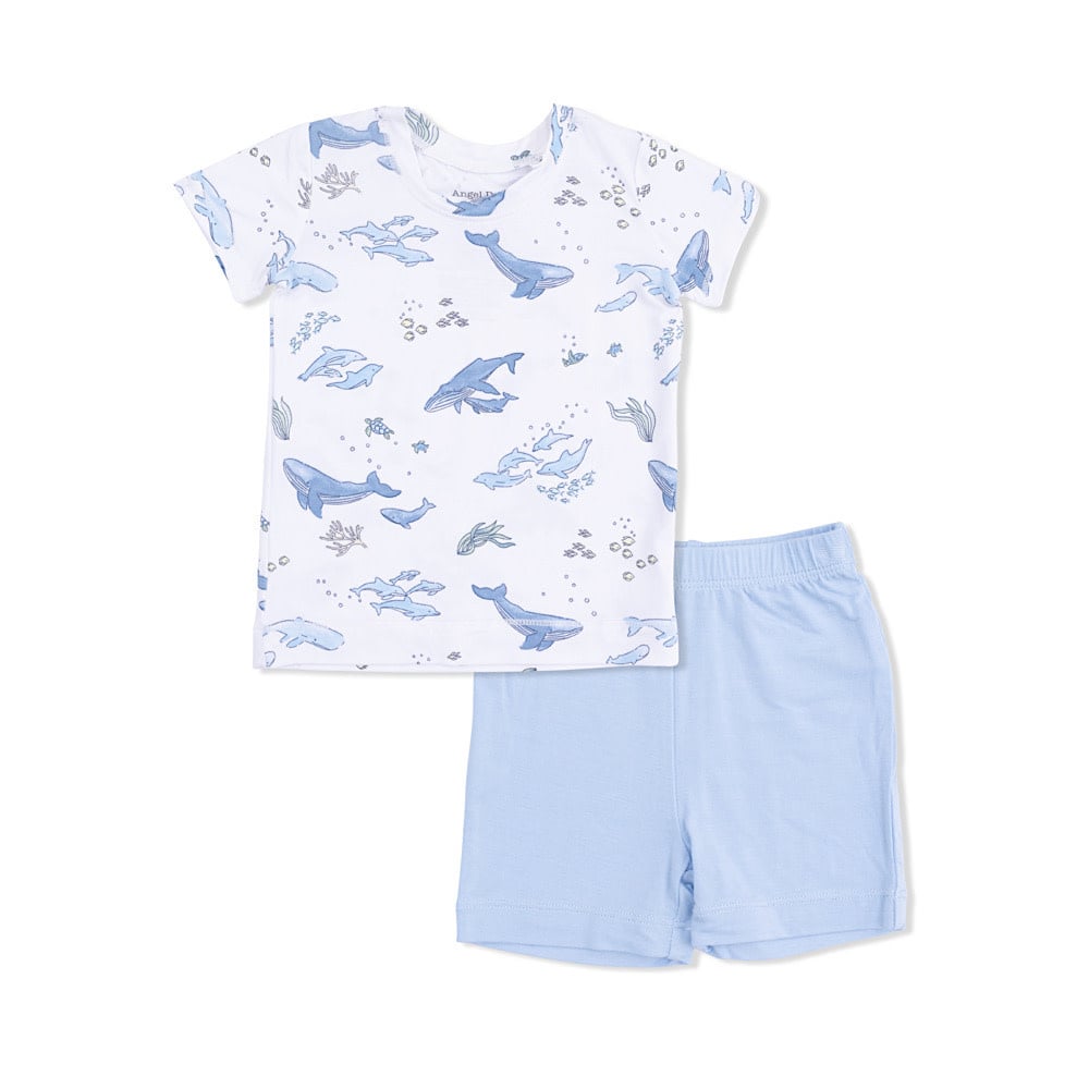 Angel Dear Angel Dear Loungewear Shorts Set - Watercolor Blue Whales