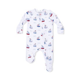 Angel Dear Angel Dear 2 Way Zipper Footie - Bubbly Sailboats Blue