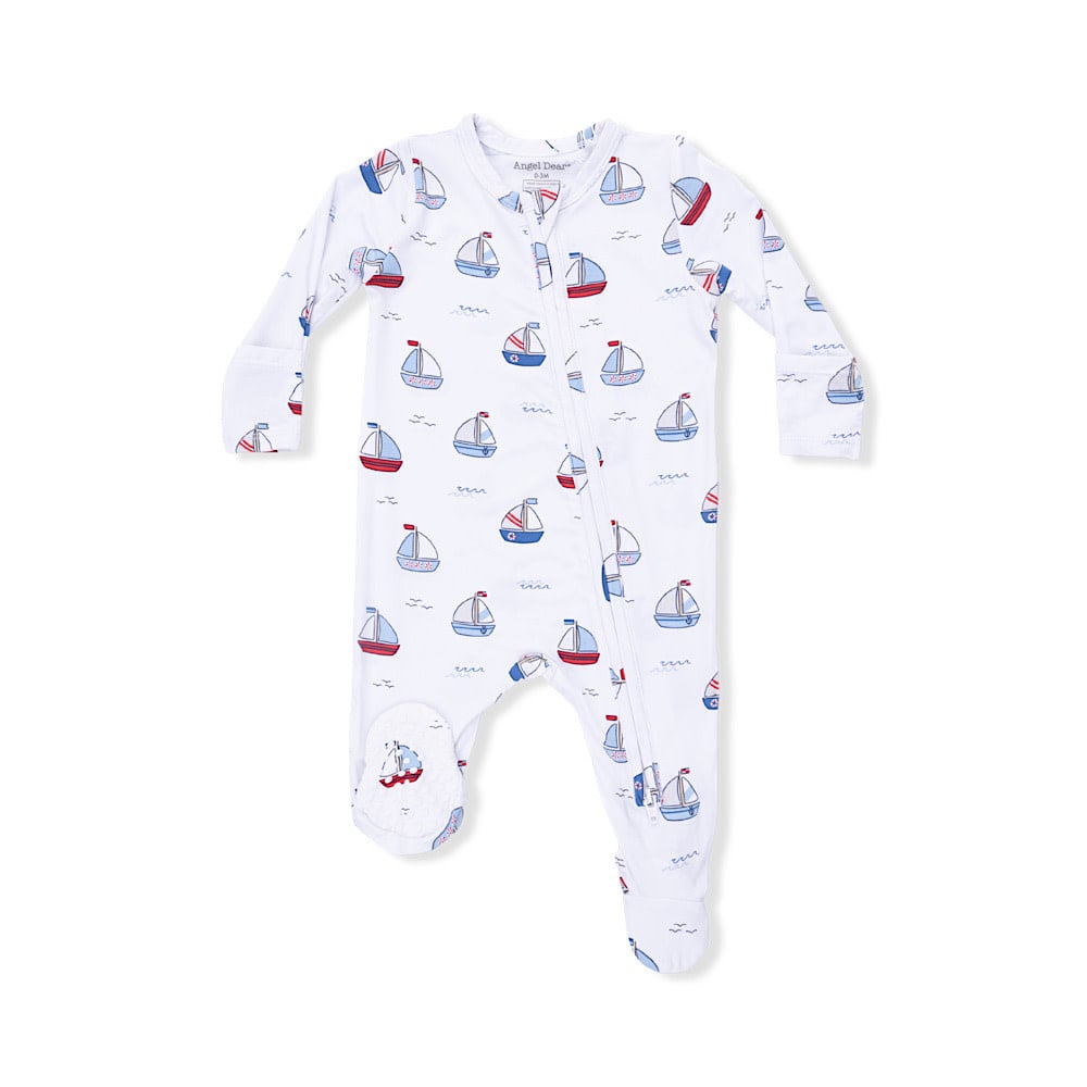 Angel Dear Angel Dear 2 Way Zipper Footie - Bubbly Sailboats Blue