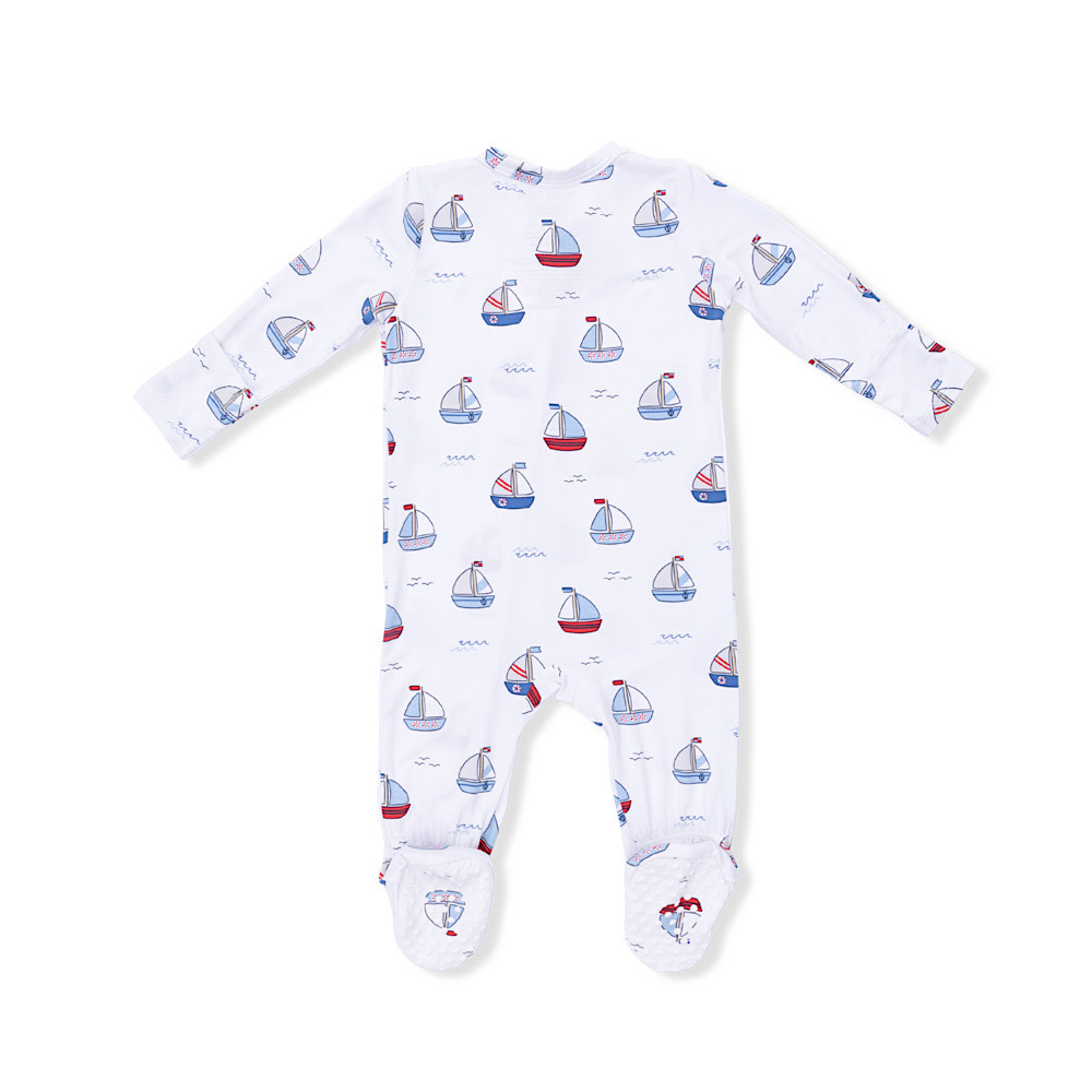 Angel Dear 2 Way Zipper Footie - Bubbly Sailboats Blue