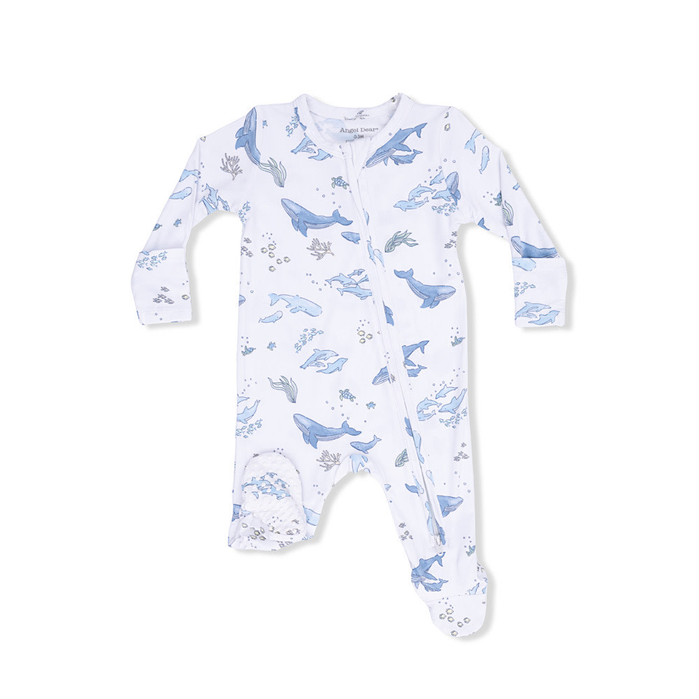Angel Dear 2 Way Zipper Footie - Watercolor Blue Whales