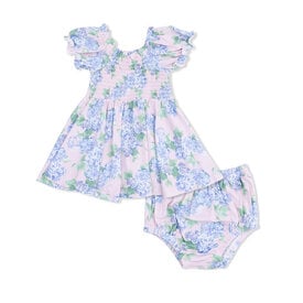 Angel Dear Angel Dear Smocked Twirly Dress + Bloomers - Hydrangeas