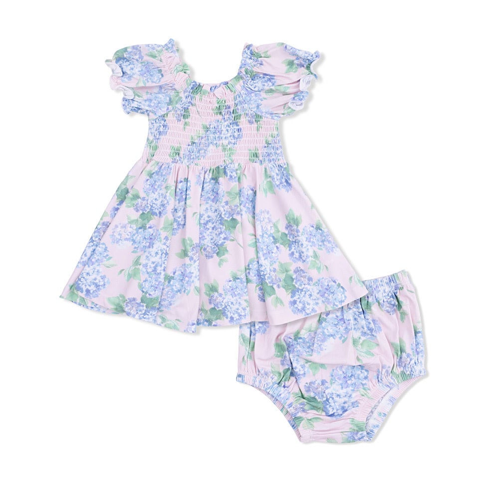 Angel Dear Smocked Twirly Dress + Bloomers - Hydrangeas