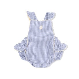 Angel Dear Angel Dear Ric Rac Ruffle Sunsuit - Micro Gingham Blue Blizzard