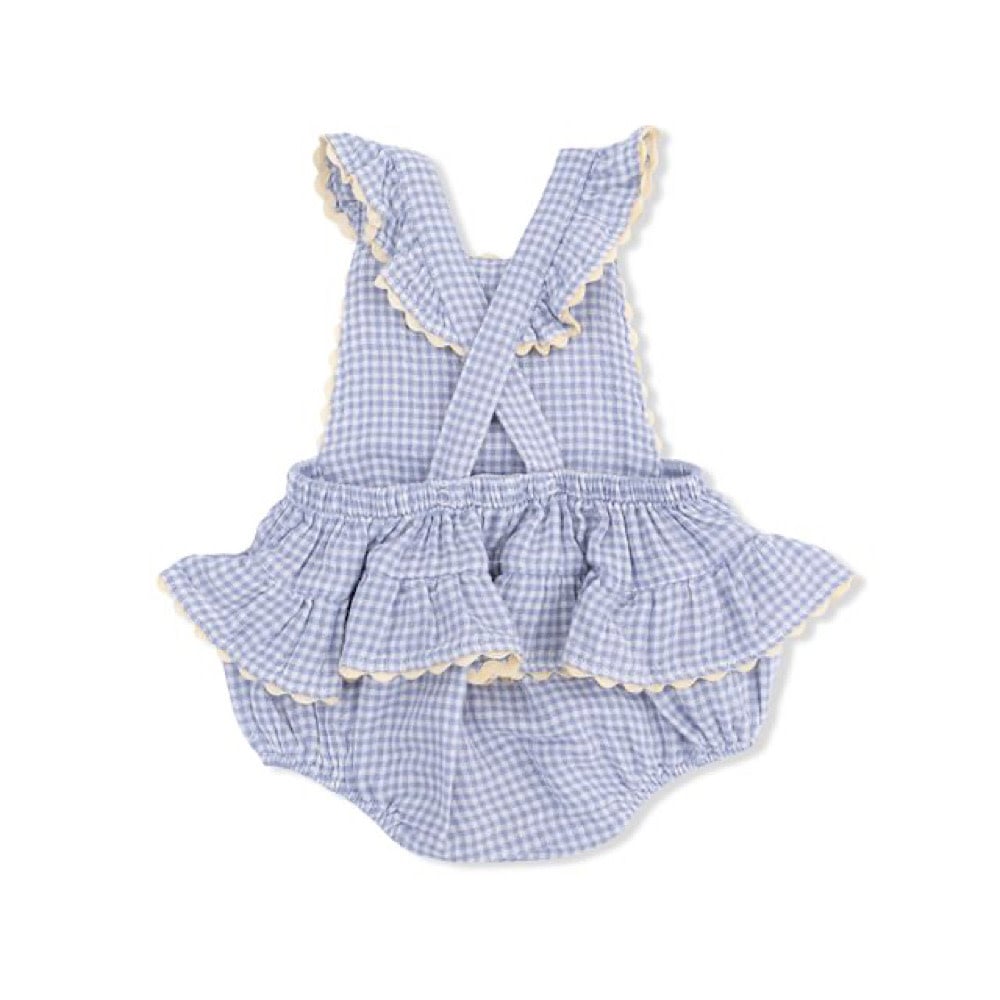 Angel Dear Ric Rac Ruffle Sunsuit - Micro Gingham Blue Blizzard