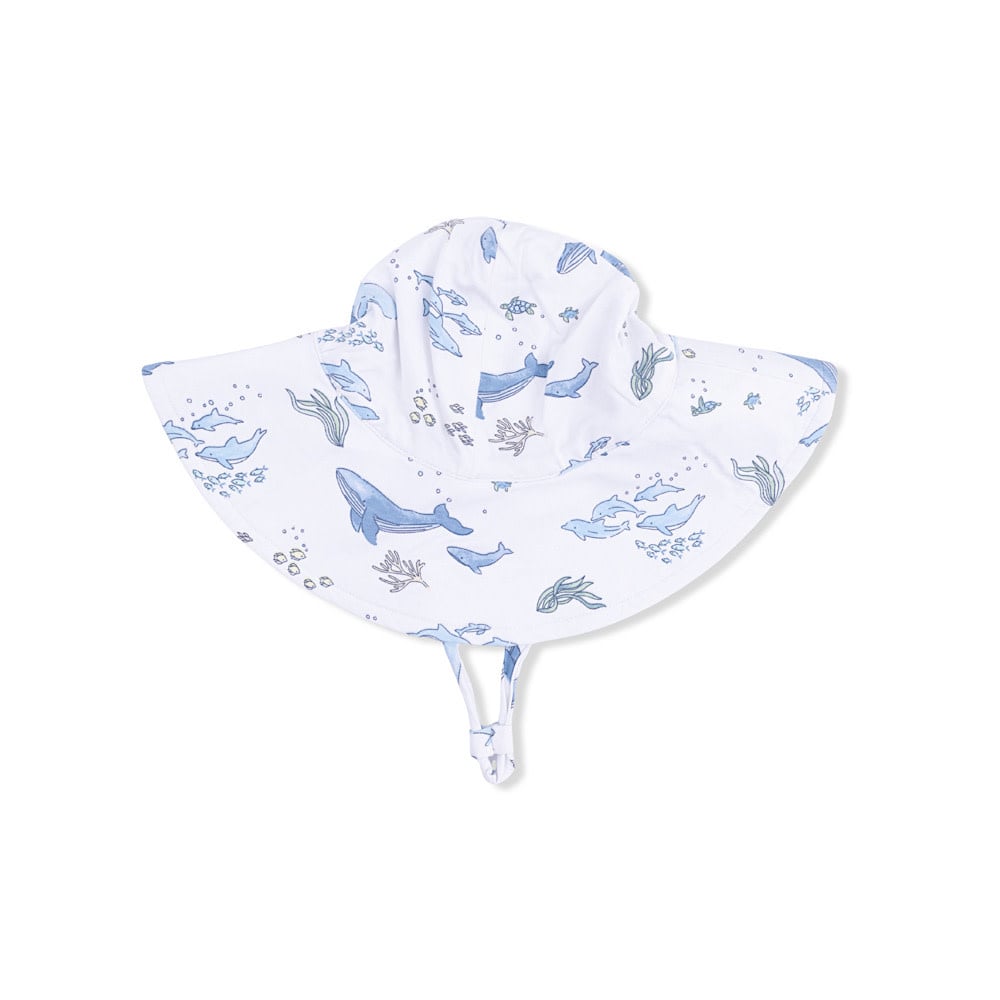 Angel Dear Wide Brim Sun Hat - Watercolor Blue Whales