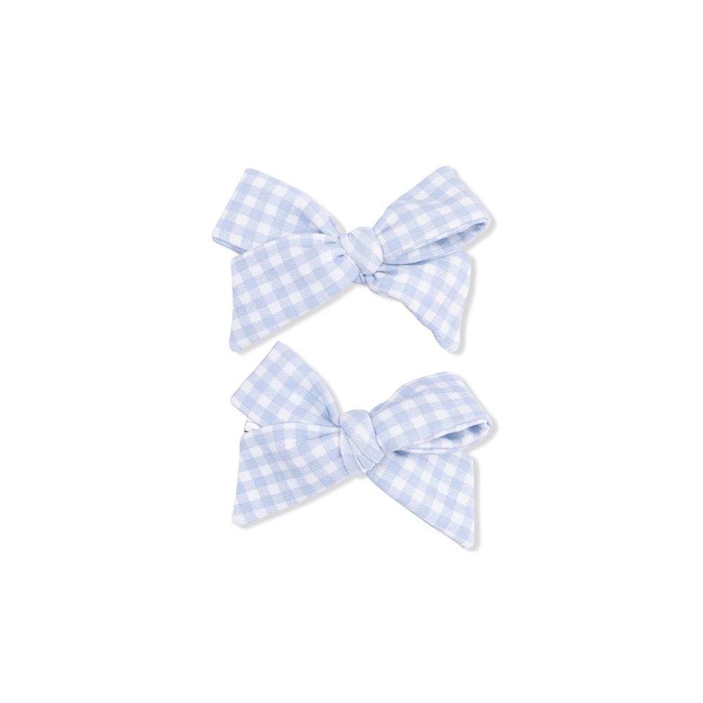 Angel Dear Angel Dear Bow Clips 2 Pack - Mini Gingham Blue