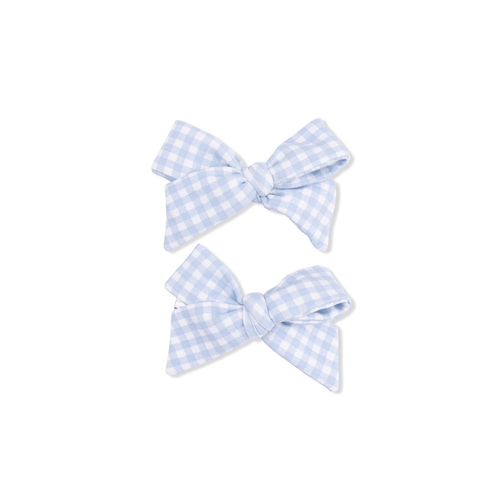 Angel Dear Bow Clips 2 Pack - Mini Gingham Blue