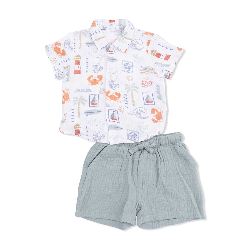 Angel Dear Polo Button Up with Casual Shorts - Club Mediterranean