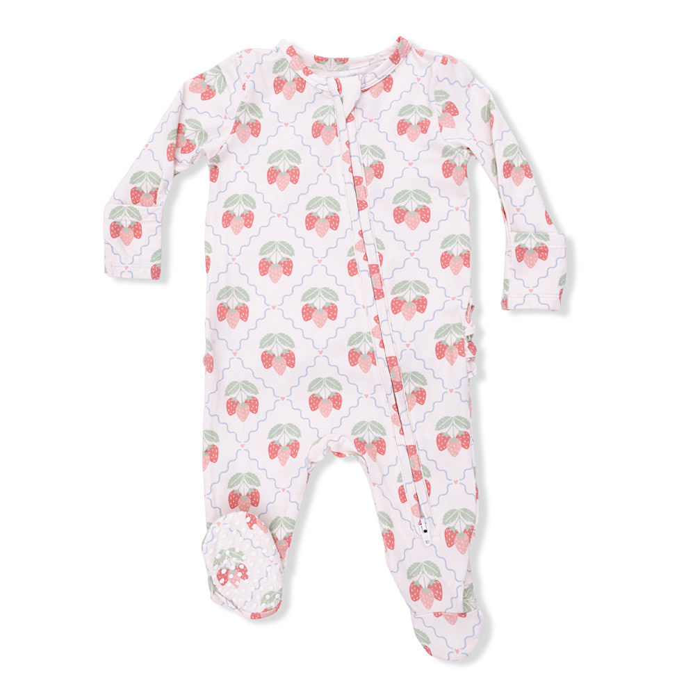 Angel Dear 2 Way Ruffle Back Zipper Footie - Sweet Strawberries