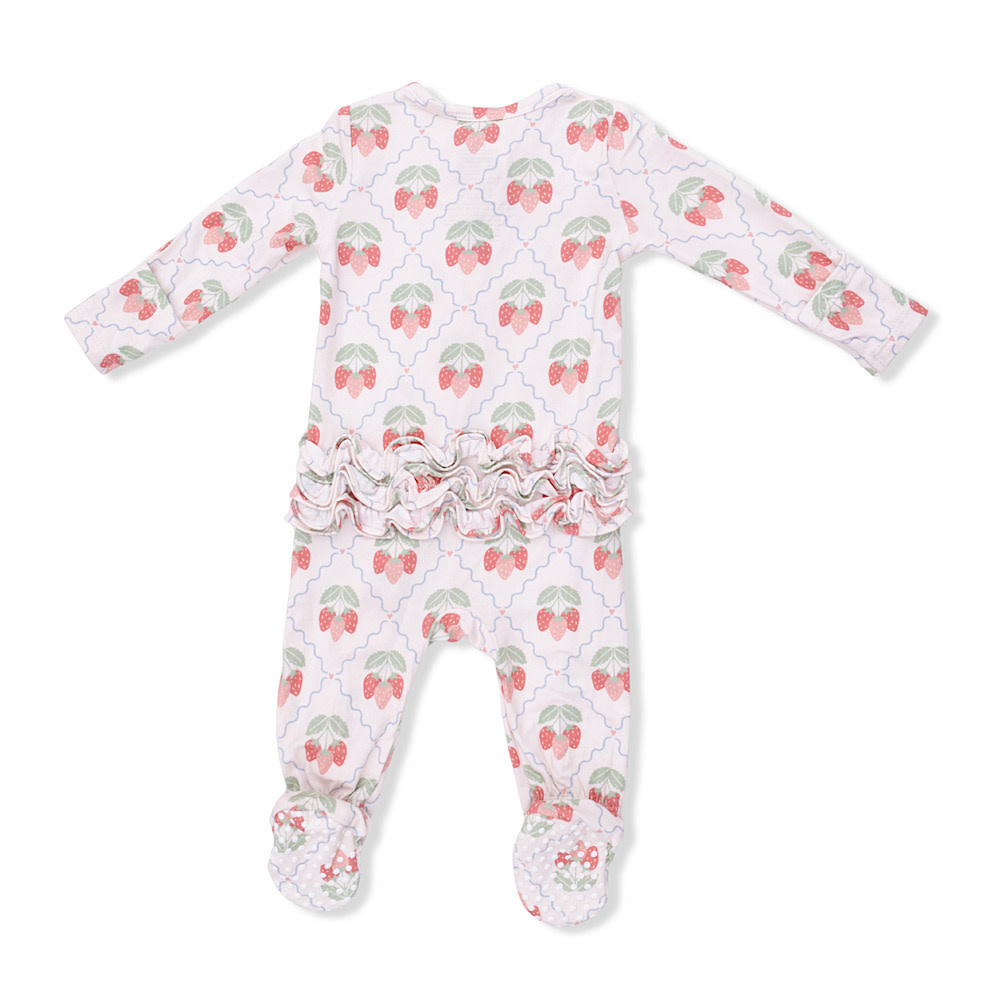 Angel Dear 2 Way Ruffle Back Zipper Footie - Sweet Strawberries
