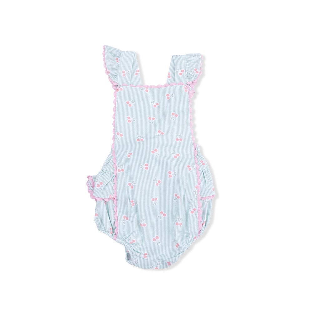 Angel Dear Ric Rac Ruffle Sunsuit - Tiny Cherry Stripe