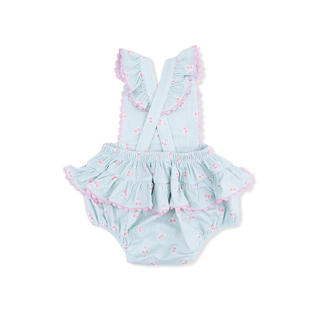 Angel Dear Ric Rac Ruffle Sunsuit - Tiny Cherry Stripe