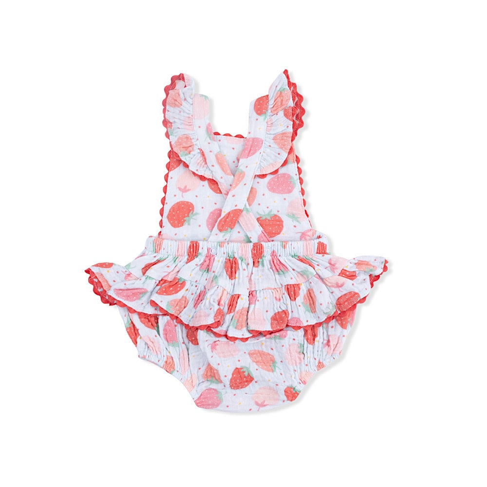 Angel Dear Ric Rac Ruffle Sunsuit - Strawberry Bliss