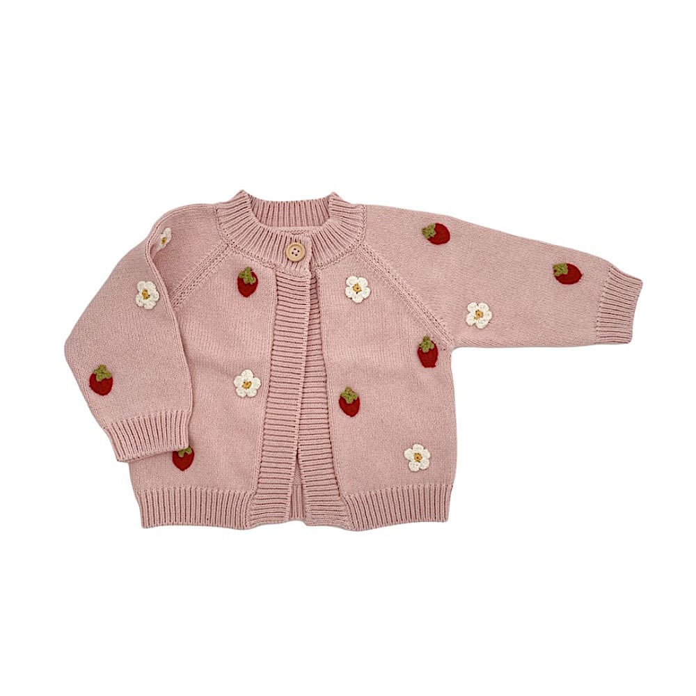 The Blueberry Hill The Blueberry Hill Baby Cotton Strawberry Flower Cardigan Blush