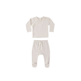 Quincy Mae Quincy Mae Wrap Top + Footed Pant Set - Oat Micro Stripe