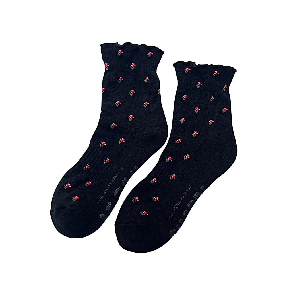 Le Bon Shoppe Le Bon Shoppe Petal Ruffled Hugger Crew Socks - Black Petal