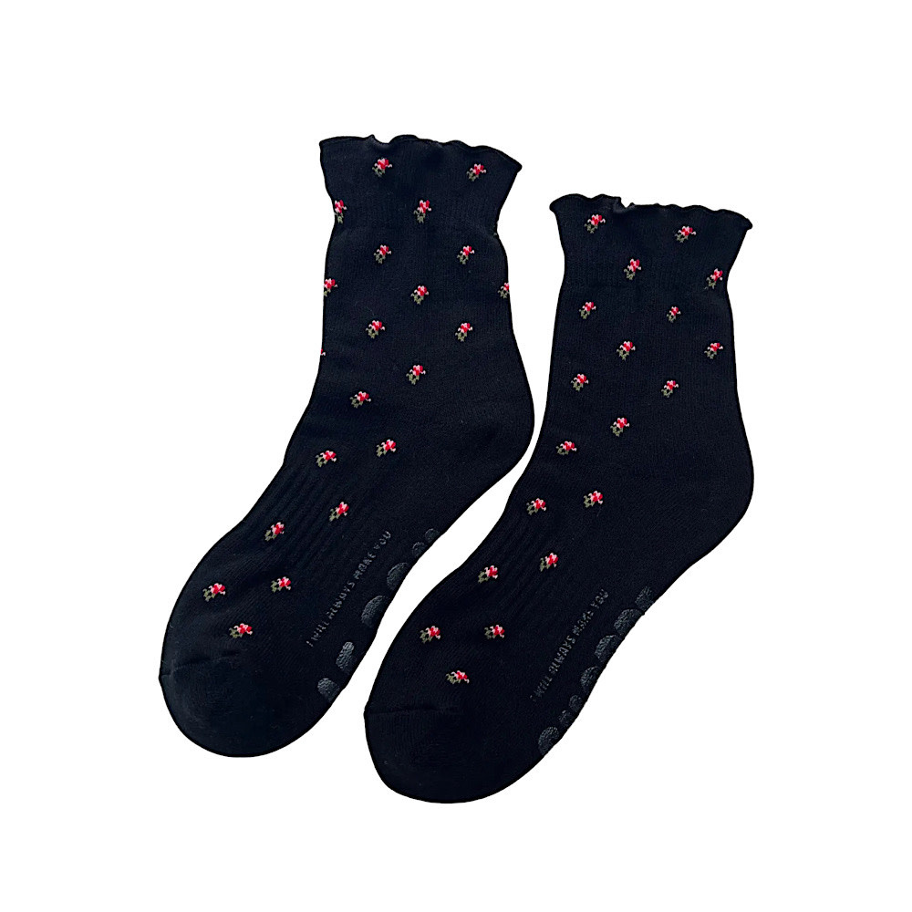 Le Bon Shoppe Petal Ruffled Hugger Crew Socks - Black Petal