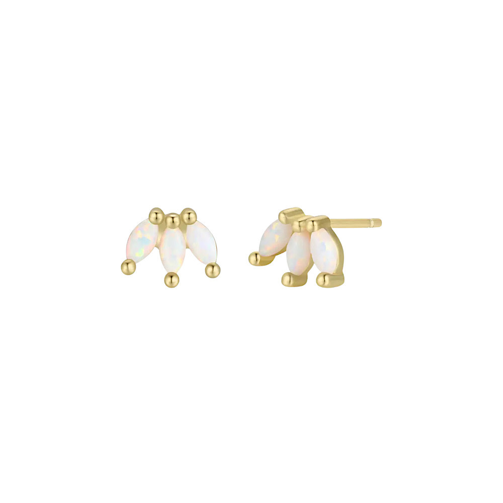 JaxKelly Crown Stud Earrings - White Opal