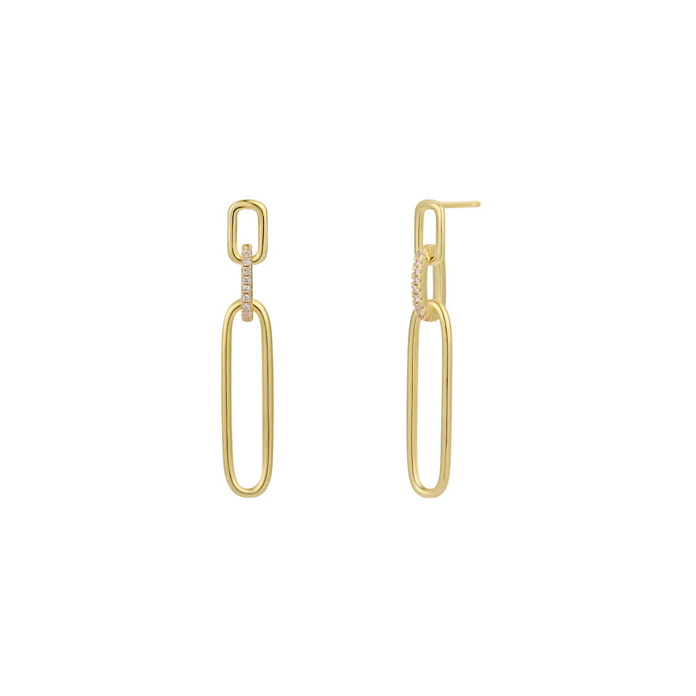 JaxKelly Pave Link Drop Earrings - Gold