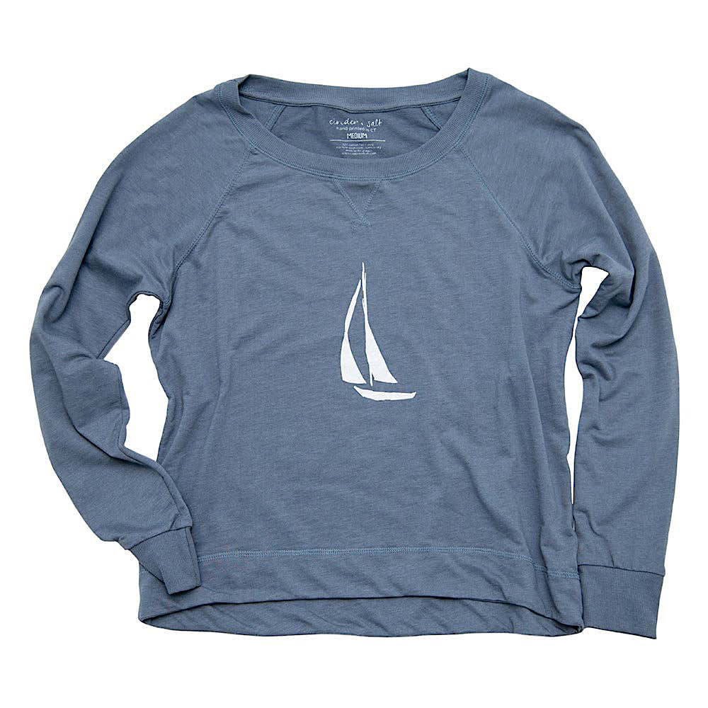 Cinder + Salt Ladies Slouchy Pullover - Kennebunkport Sailboat