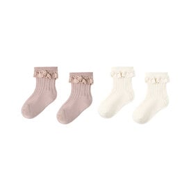 Rylee + Cru LLC Rylee + Cru Lace Trim Socks - 2 Pack - Rosewood/Natural