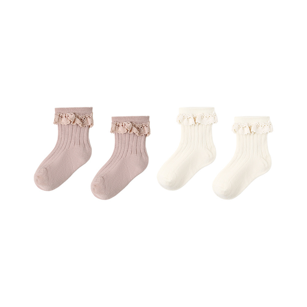 Rylee + Cru LLC Rylee + Cru Lace Trim Socks - 2 Pack - Rosewood/Natural