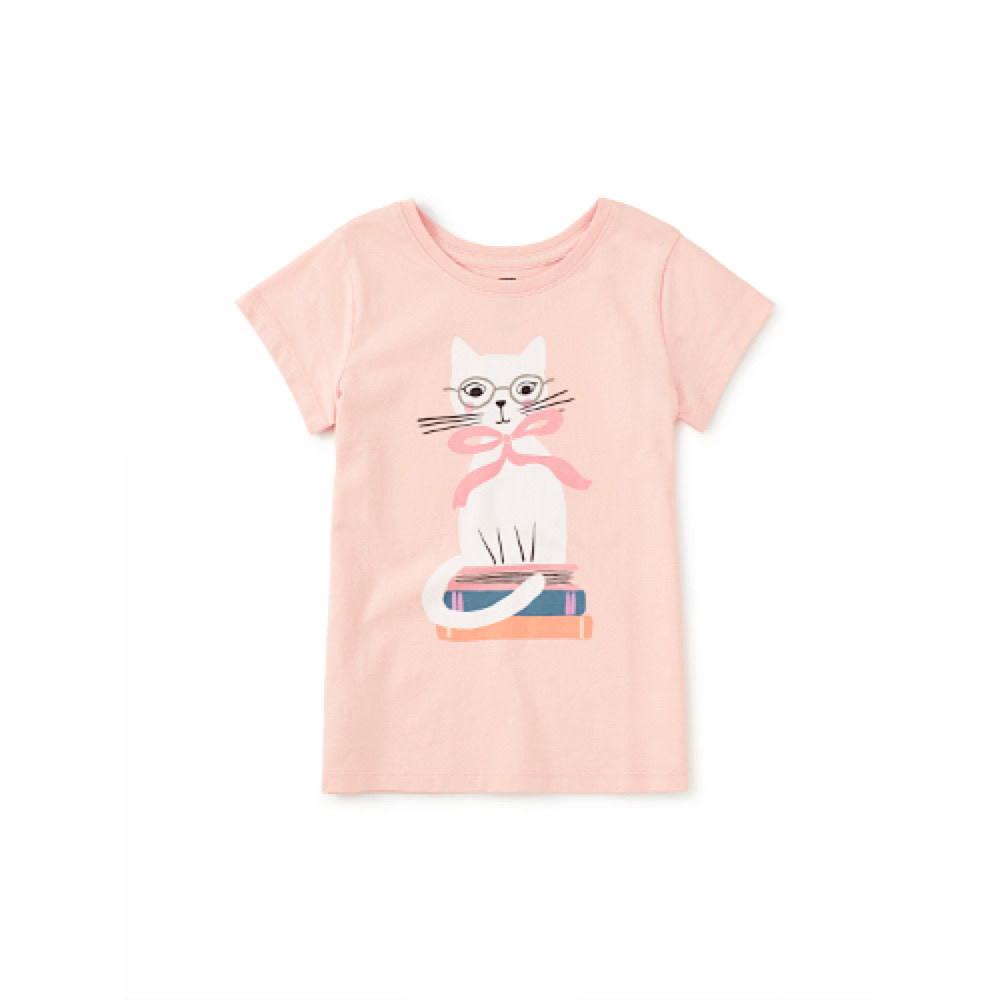 Tea Collection Tea Collection Book Cat Graphic Tee - Apple Blossom
